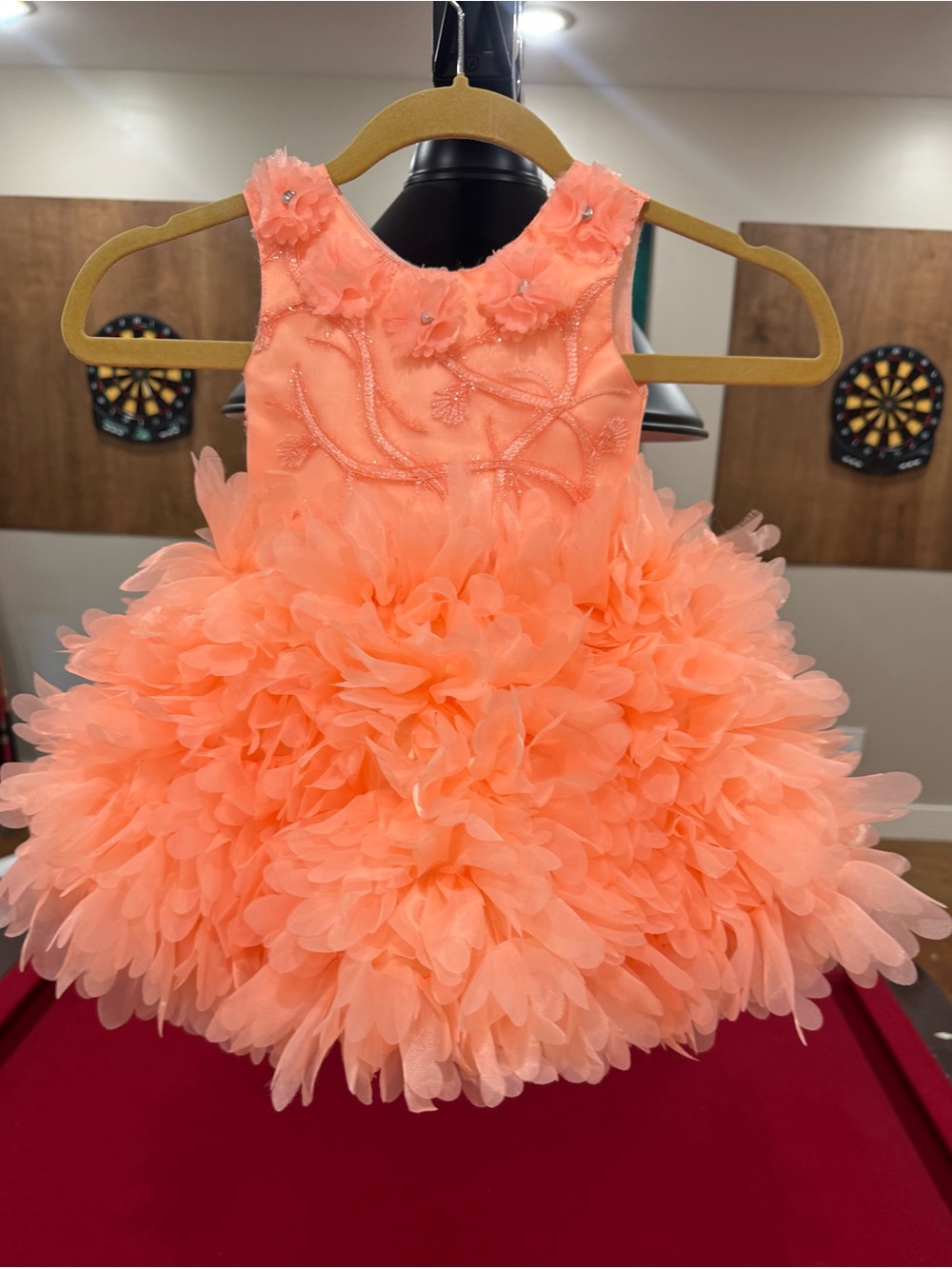 STRAWBERRY Peach Floral Tulle Pageant  Dress for Girls